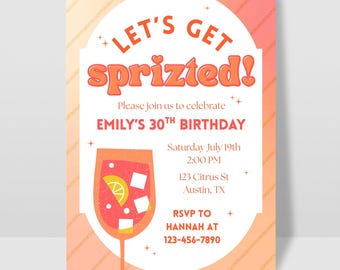 Let’s Get Spritzed Birthday Party Invitation, Aperol Spritz Birthday, Woman’s Birthday Invitation, Canva Editable Template