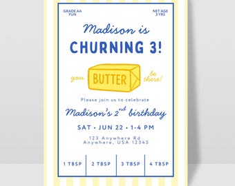Butter Birthday Invitation Template, Gender Neutral Birthday, Editable Canva Invitation, Buttery Yellow Birthday