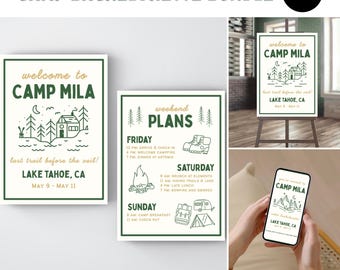 Camp Bachelorette Party Weekend Bundle (Invitation, Itinerary, Poster, iPhone invite), Cabin Bachelorette Invitation, Bachelorette Party