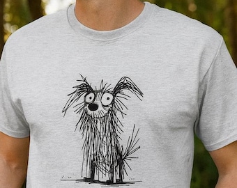 Funny Scruffy Dog Sketch T-Shirt – Quirky Hand-Drawn Style Graphic Tee