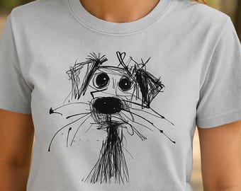Abstract Dog Sketch T-Shirt – Artistic Hand-Drawn Style Graphic Tee