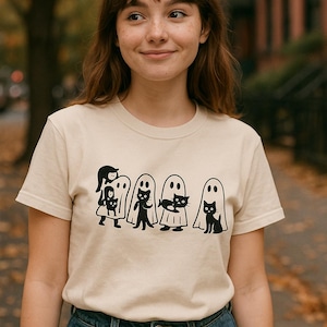 Cute Ghost Cat T-Shirt, Halloween Minimalist Shirt, Funny Spooky Season Tee, Weirdcore Ghosts Shirt, Unisex Cat Lover Gift