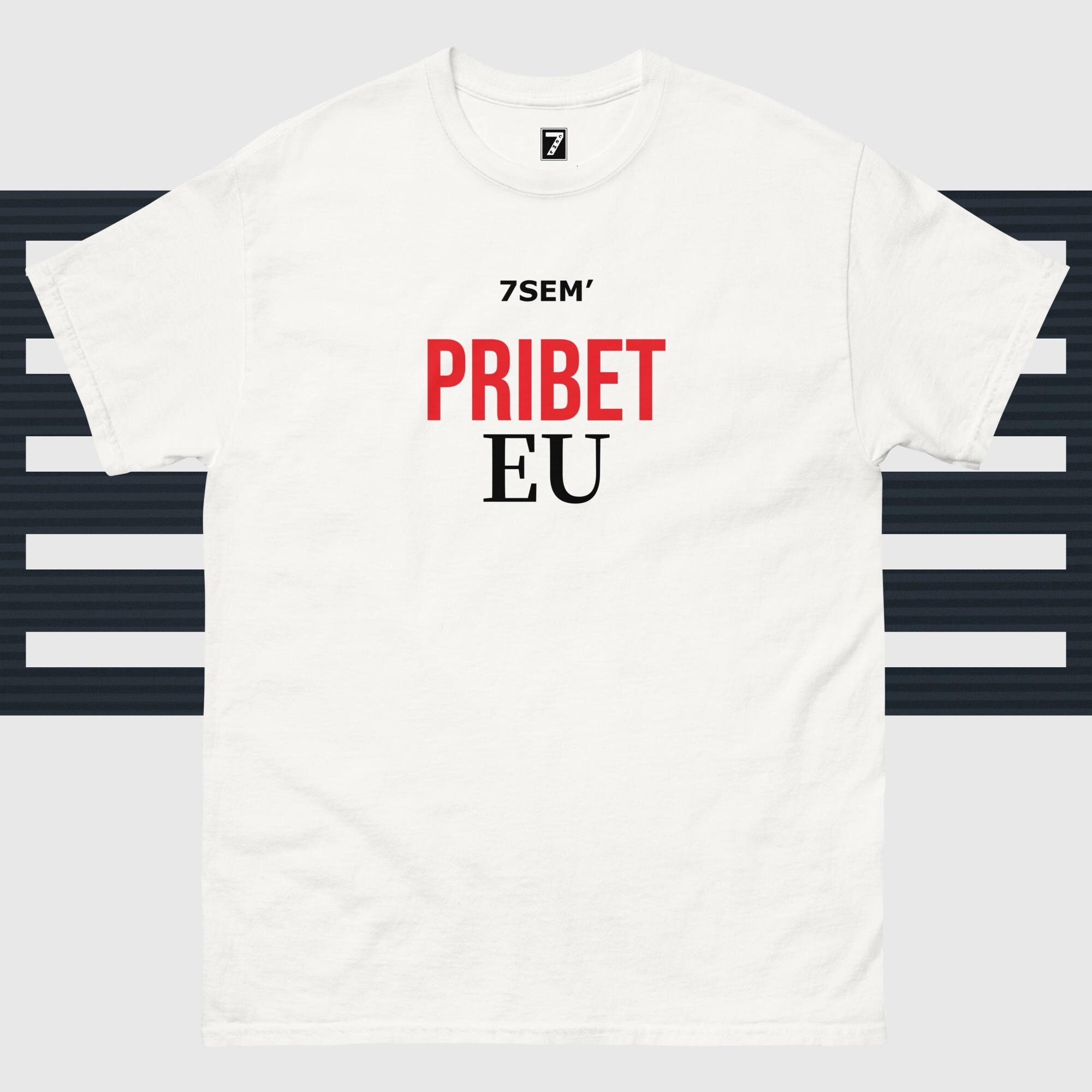 PRIBET EU T-Shirt – Funny Migrant Statement Tee – White Unisex Shirt – Slavic Accent Design – 7SEM’ Minimalist Fashion