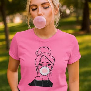 Bubblegum Girl Shirt - Pinkes grafisches T-Shirt, freches Cartoon-Frauen-T-Shirt, Y2K-Ästhetik-Modegeschenk