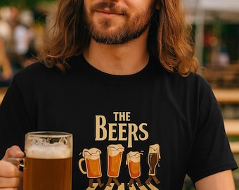 The Beers Funny Beer Lover T-Shirt - Abbey Road Beer Walk Parody Tee - Beatles Fan Gift Shirt for Men, Pub Crawl Drinking Shirt