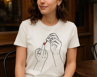 Middle Finger Nail Polish T-Shirt – Feminist Empowerment Tee, Hand Gesture Graphic Shirt, Cool Cotton Shirt for Women, Summer Trendy Gift