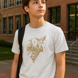 Magical Castle Book Shirt, Fantasy World T-Shirt, Witchery School Tee, Universal Studios Outfit, Magic Owl Gift, Castle Book Lover Tee