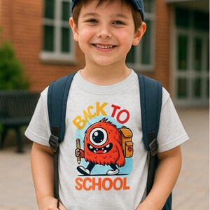 Camiseta de monstruo de regreso a clases, divertida camiseta escolar para niños, camiseta del primer día de clases, linda camiseta de estudiante de dibujos animados, camiseta de aula de primaria