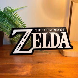 Legend of Zelda 3D Printed Sign – Retro Gaming Wall Decor | Zelda Logo Shelf Display | Black & White Game Room Art