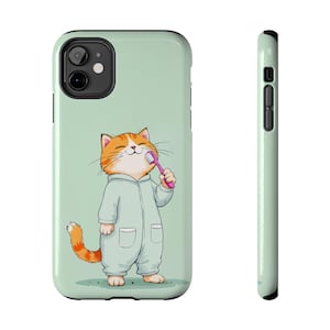 Cute Cat Toothbrush Phone Case, Funny Cat Lover Gift, Tough Phone Cover, Pet Owner Essential, Kids Tech Accessory