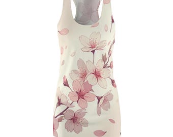Racerback Kleid, Japanische Sakura inspiriert, Floral Sommerkleid, Kirschblüten Print Kleidung, Damenmode Geschenk