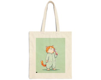 Cute Cat Cotton Canvas Tote Bag - Fun Shopping, Eco-Friendly Gift, Pet Lover Bag, Daily Use, Cat-Themed Tote
