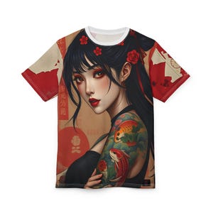 Vintage Asian Art Tee, Oriental Streetwear Shirt, Unisex Graphic T-Shirt, Retro Japan Urban Portrait Top, Trendy Minimalist Fashion Tee