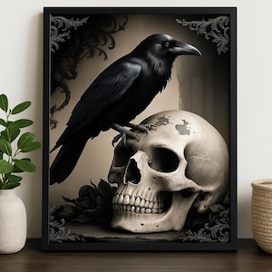 Gothic Raven and Skull Poster | Dark Aesthetic Wall Art | A2 Size 42x59.4 cm | Macabre Decor