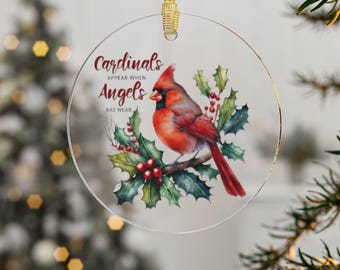 Cardinal Ornaments, Cardinals Appear When Angels Are Near, Memorial Ornament for Christmas Tree, Guardian Angel Gift, In Loving Memory,