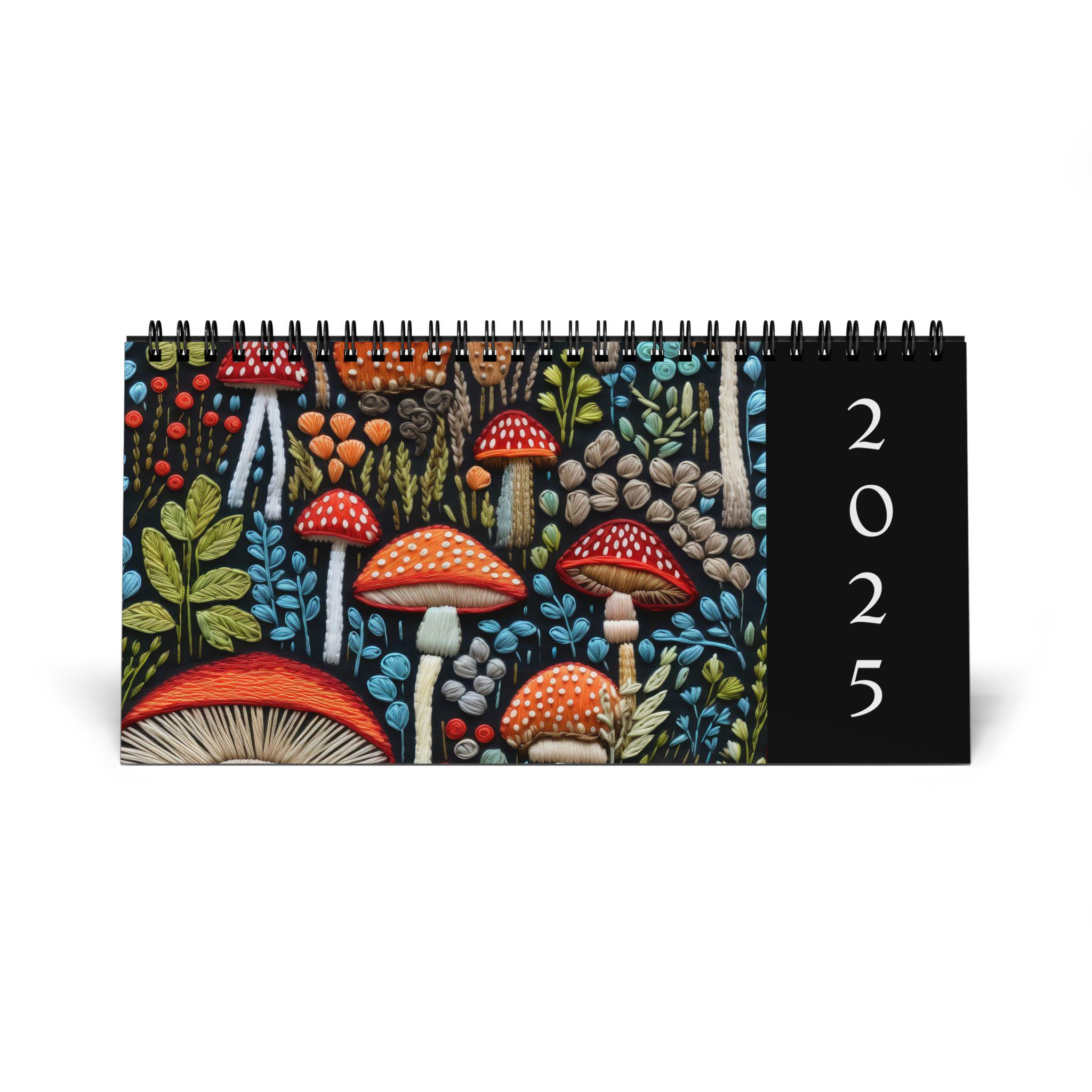 Desk Calendar 2025 With Embroidered Mushrooms, Cottagecore Style, Dark ...