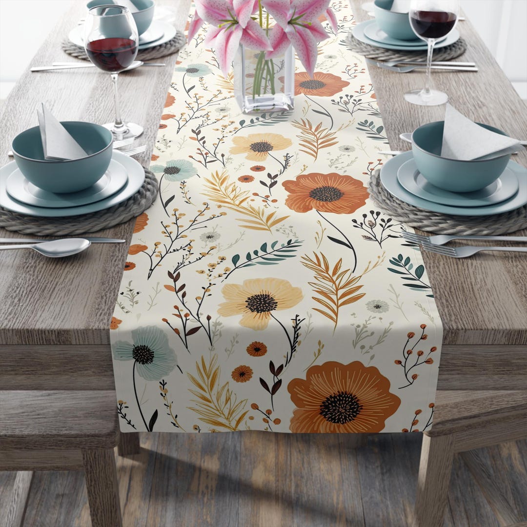 Fall Table Runner, Neutral Table Runner, Botanical Table Runner, Table ...