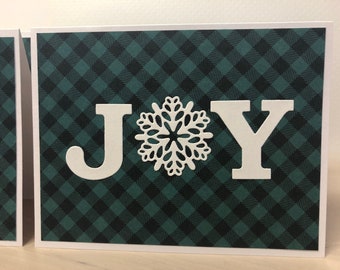 6 Handmade Christmas Cards, JOY Cards, Buffalo Plaid Cards, Snowflake Cards, Set of 6 Cards and Envelopes