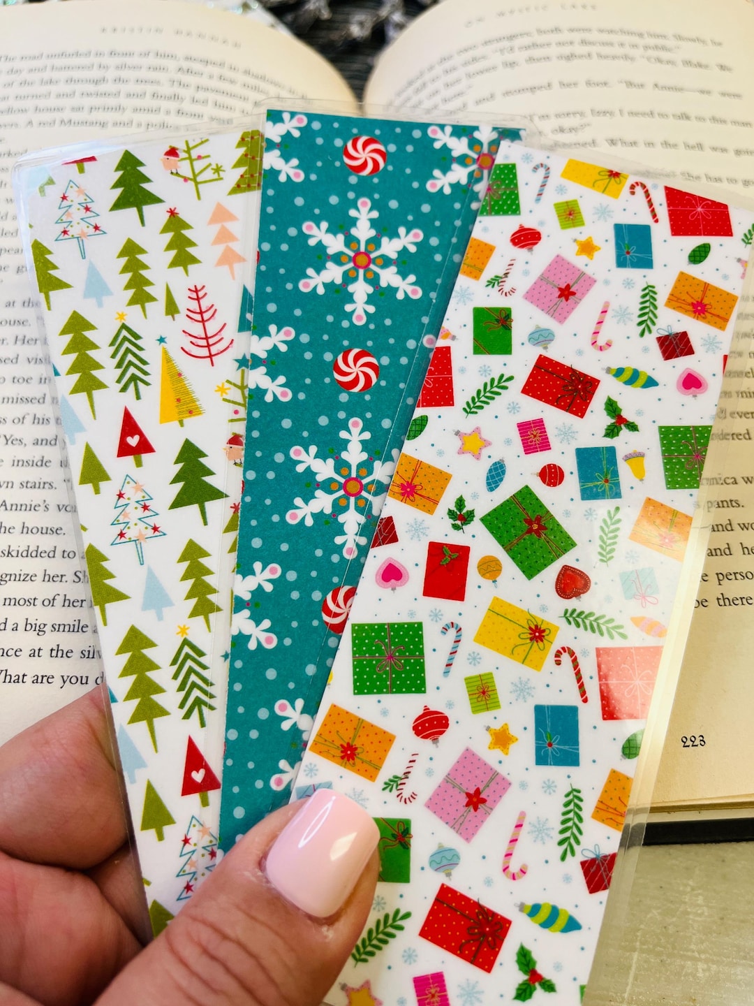 Christmas Bookmarks, Set of 3 Laminated Book Marks, Gift for Reader ...