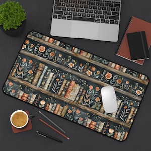 Bookish Desk Mat, Books Deskpad, Deskmat, Cottagecore Desk Mat, Cute Desk Mat, Desk Protector, Desk Organizer, Library Deskmat