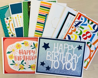 Handmade Birthday Cards, Set of 10 Cards and Envelopes, General Birthday Cards, Birthday Assortment, Blank Birthday Set
