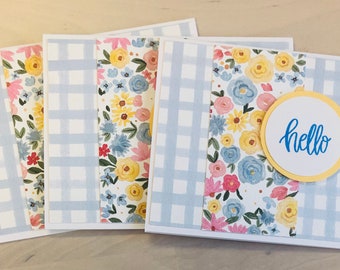 Handmade Friendship Cards, Set of 3 Hello Cards, Sending Happy Thoughts, Encouragement Cards, Hello, BFF, Keep In Touch