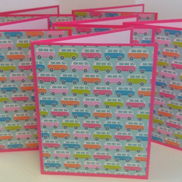 Bus Notes, VW Bus Note Cards, Bus Stationery Set, Pink Notes, 6 Cards and Envelopes