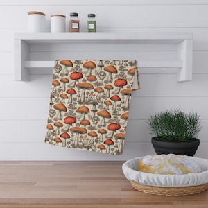 Vintage Design Pilz Geschirrtuch, Retro Geschirrtuch, Bauernhaus Geschirrtuch, Geschenk für Naturliebhaber, Cottagecore Dekor