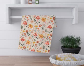 Mushroom Design Tea Towel, Retro Kitchen Towel, Farmhouse Tea Towel, Nature Lover Gift, Cottagecore Decor, Kitchen Linens