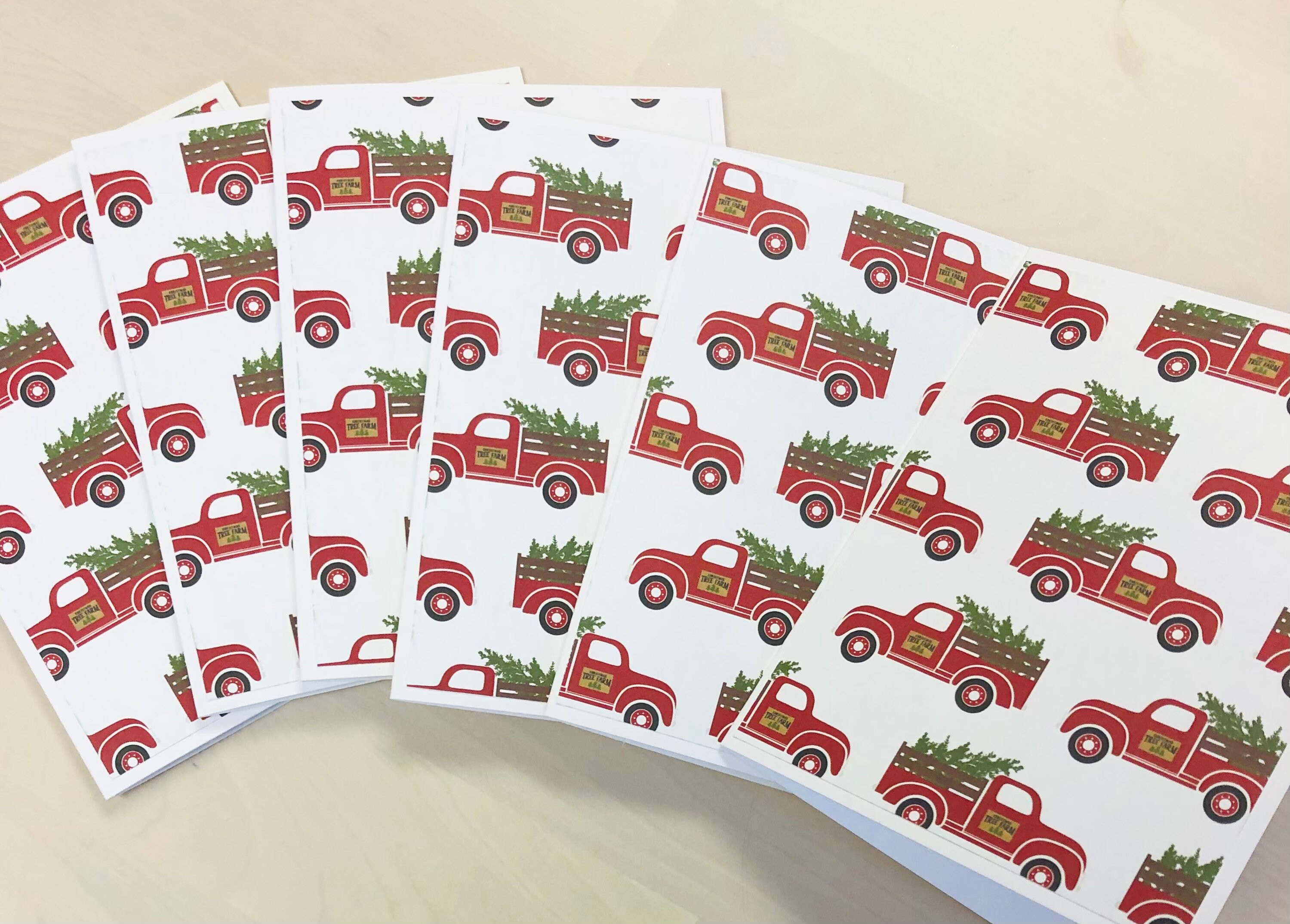 Red Truck Pine Tree Cards Set of 6 Pick up Truck Blank - Etsy