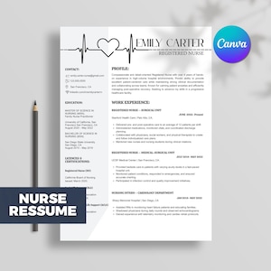 Registered Nurse Resume Template RN, Student Nurse Resume, LPN Resume, New Grad CV, Instant Download, Medical Resume, Canva Editable