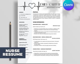Registered Nurse Resume Template RN, Student Nurse Resume, LPN Resume, New Grad CV, Instant Download, Medical Resume, Canva Editable