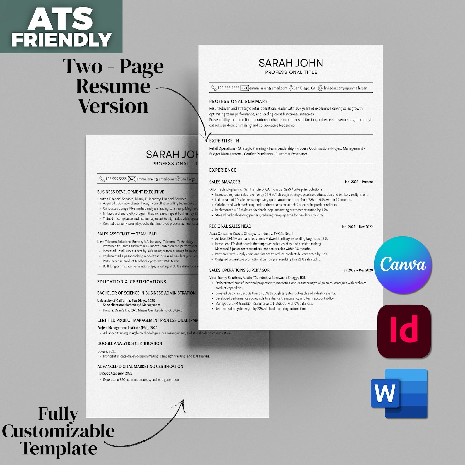 ATS Friendly Resume Template Word, Pages, Minimalist Resume, Microsoft ...