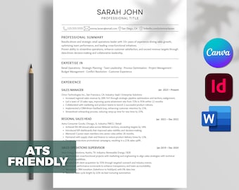 ATS-vriendelijke CV-sjabloon Word, pagina's, minimalistisch CV, Microsoft Word, ATS CV, InDesign CV-sjabloon, bewerkbare Canva-sjabloon