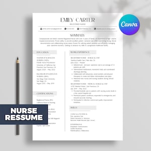 Registered Nurse Resume Template RN, Student Nurse Resume, LPN Resume, New Grad CV, Instant Download, Medical Resume, Canva Editable