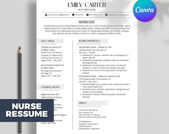 Registered Nurse Resume Template RN, Student Nurse Resume, LPN Resume, New Grad CV, Instant Download, Medical Resume, Canva Editable