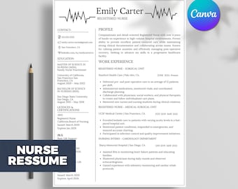 Registered Nurse Resume Template RN, Student Nurse Resume, LPN Resume, New Grad CV, Instant Download, Medical Resume, Canva Editable