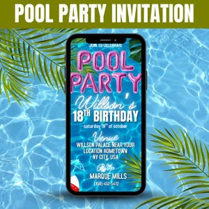 Pool Party Invitation, Pool Party Birthday Invitation, Text Invitation, Swimming Pool Party, Summer Birthday Party Evite, Canva Editable