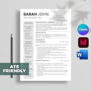 ATS Friendly Resume Template Word, Pages, Minimalist Resume, Microsoft Word, ATS Resume, InDesign Resume Template, Canva Editable Template