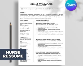 Registered Nurse Resume Template RN, Student Nurse Resume, LPN Resume, New Grad CV, Instant Download, Medical Resume, Canva Editable