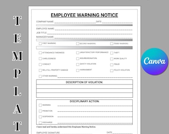 Employee Warning Notice Employee, Employee Discipline, Employee Performance, Employee Write Up, HR forms employee templates, Canva Editable.