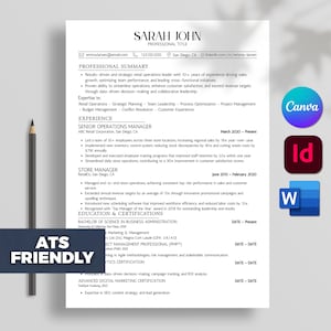 ATS Friendly Resume Template Word, Pages, Minimalist Resume,Microsoft Word, ATS Resume, InDesign Resume Template, Canva Editable Template