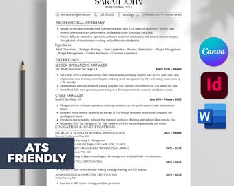 ATS Friendly Resume Template Word, Pages, Minimalist Resume,Microsoft Word, ATS Resume, InDesign Resume Template, Canva Editable Template