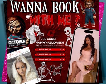 October Booking Flyer, Halloween Booking Flyer, October Books Open, Spooky SZN Flyer, Hair Braids Nails MUA Lash Locs Wig, Canva Editable