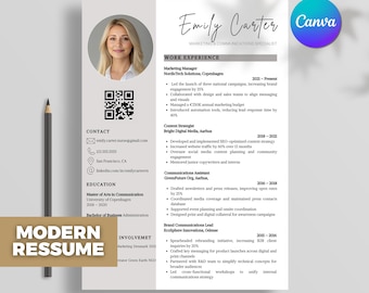Modern Resume Template with Photo, 2025 Professional CV for Canva & Mac Pages, Editable Cover Letter Included, Instant Download PDF, Profile