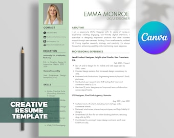 Plantilla de CV creativo, CV creativo moderno, CV de diseñador, CV de artista, plantilla de CV, carta de presentación, CV de profesor, Canva editable