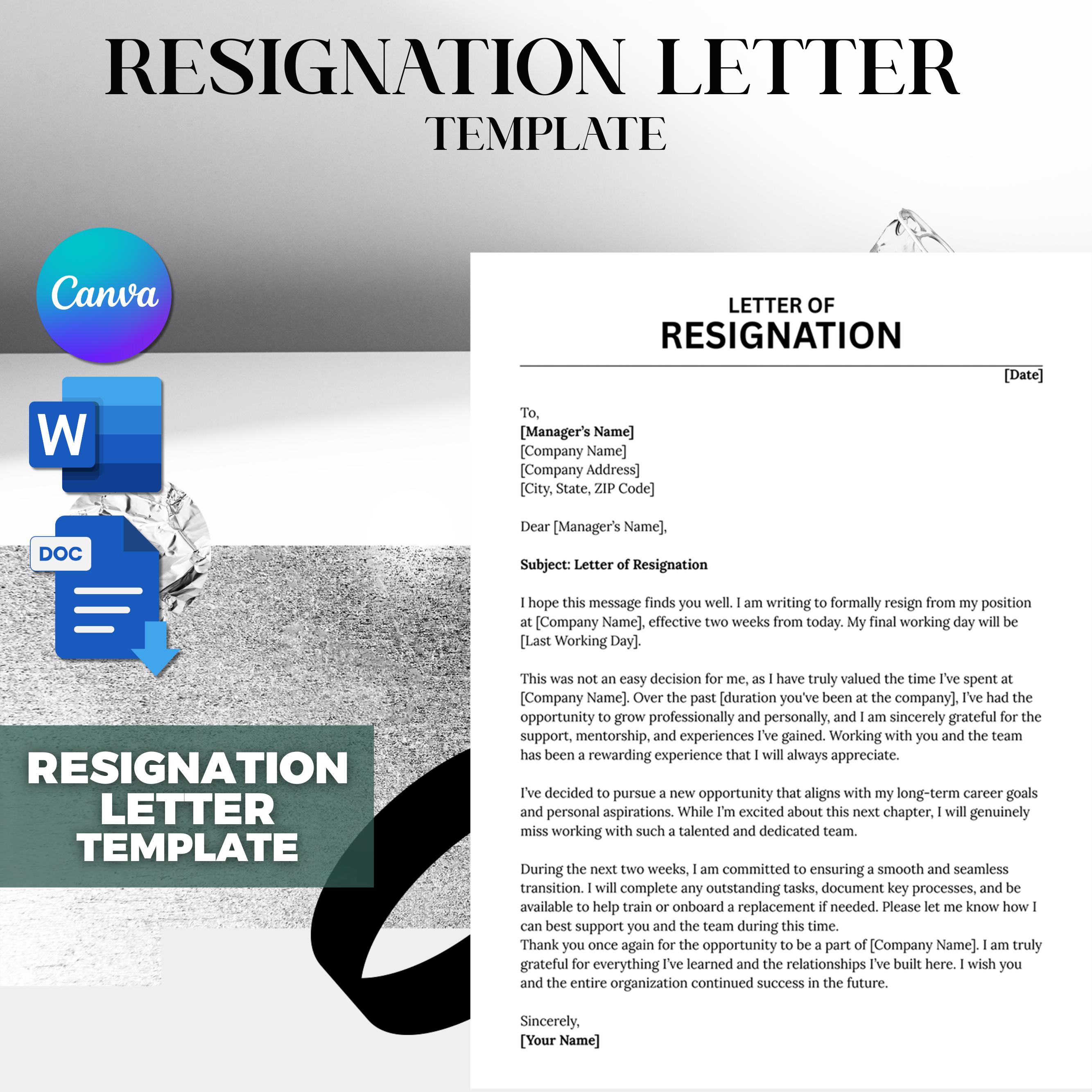 Professional Resignation Letter Template, Resignation Letter, Notice ...