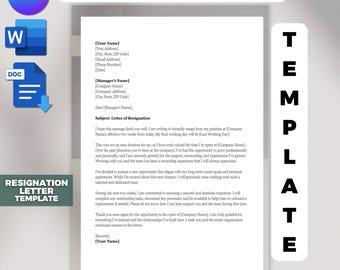 Professional Resignation Letter Template, Resignation Letter, Notice Letter, Resign Letter, Letter of Resignation, Docs, Word,Canva Editable