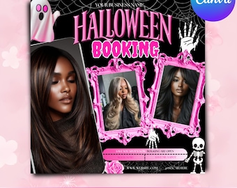 Halloween Booking Flyer, October Booking Flyer, October Books Open, Spooky SZN Flyer, Hair Braids Nails MUA Lash Locs Wig, Canva Editable