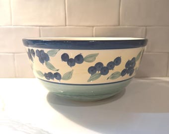 Vintage Jay Willfred A. Santos Portugal Bowl | Hand-Painted Blueberry Ceramic Serving Bowl | Andrea by Sadek Majolica